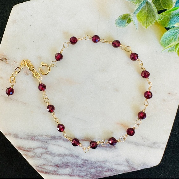Garnet Bracelet 14k Gold Filled Beaded Rosary chain - Picture 3 of 9